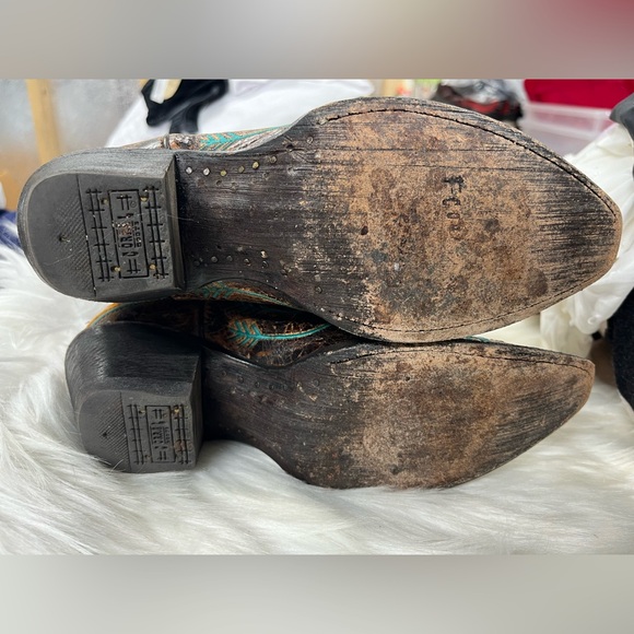 CORRAL WOMEN'S DIAMOND COWGIRL SNIP TOE TURQUOISE COGNAC BOOTS size 6 - Picture 5 of 11